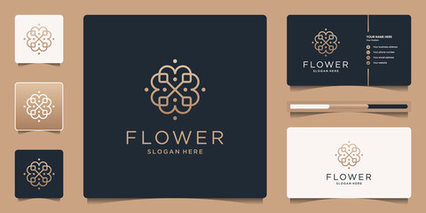 Minimalist flower logo ornament with line art style. Luxury template business card design.