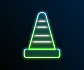 Glowing neon line Traffic cone icon isolated on black background. Colorful outline concept. Vector