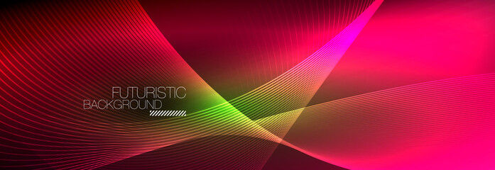 Abstract neon glowing light in the dark with waves. Shiny magic energy and motion concept, vector abstract wallpaper background