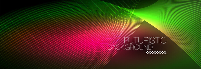 Abstract neon glowing light in the dark with waves. Shiny magic energy and motion concept, vector abstract wallpaper background