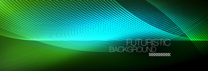 Abstract neon glowing light in the dark with waves. Shiny magic energy and motion concept, vector abstract wallpaper background
