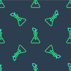 Line Plant breeding icon isolated seamless pattern on blue background. Plants growing in the test tubes. Organic food ,agriculture and hydroponic. Vector