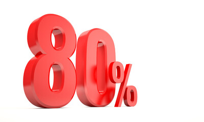 80 percentage off sale and discount ,red 3d icon on white background