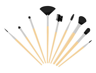Vector set of professional makeup brushes on white background.