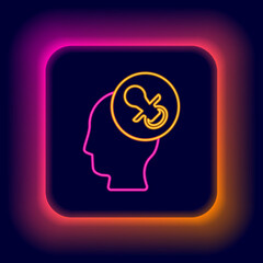 Glowing neon line Baby dummy pacifier icon isolated on black background. Toy of a child. Colorful outline concept. Vector