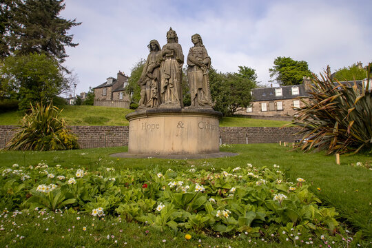 The statues of Faith, Hope and Charity in Inverness, Scotland, UK