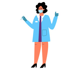 a woman doctor with a vaccine, with a syringe in her hands. A doctor in a dressing gown, an injection. Vector illustration of a medical worker