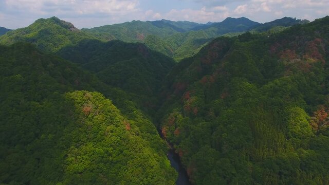 Aerial view of river Caroni and one of the tepuis (table mountains) in Venezuela.