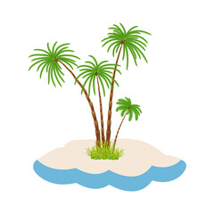 Palm trees on an island with sand on a white background.
