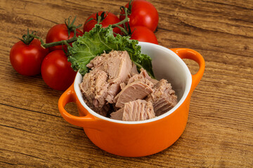 Canned tuna fillet in the bowl