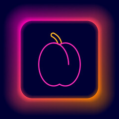 Glowing neon line Plum fruit icon isolated on black background. Colorful outline concept. Vector