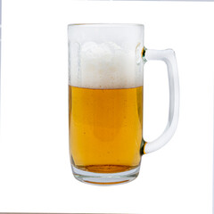 Glass mug half filled with beer. Object for project and design isolated on a white background.