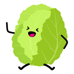 Vegetables for kids. Cute vegetable character, healthy cartoon kawaii. Cabbage