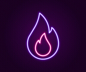 Glowing neon line Fire flame icon isolated on black background. Colorful outline concept. Vector