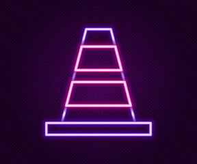 Glowing neon line Traffic cone icon isolated on black background. Colorful outline concept. Vector