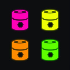 Barrel With Pentagons four color glowing neon vector icon