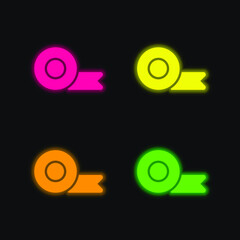Adhesive Tape four color glowing neon vector icon