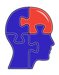 3d human head made from four puzzle pieces illustration. Clever thinking concept design to use for business, brainstorm, decision, success, challenge projects and presentations.