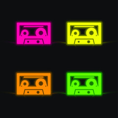 Naklejka premium Audio Cassette four color glowing neon vector icon