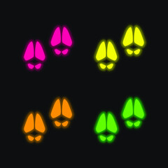 Animal Footprints four color glowing neon vector icon