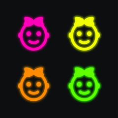 Baby Girl four color glowing neon vector icon