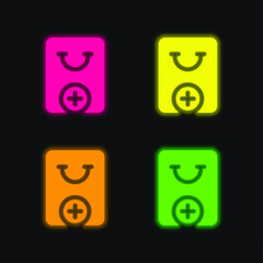 Add To Cart four color glowing neon vector icon