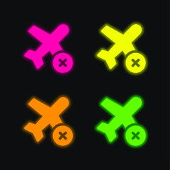 Obraz premium Air Plane four color glowing neon vector icon