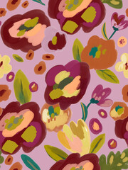 Seamless pattern with abstract hand painted gouache technique flowers. Can be used for textile design, fabric, clothes design, wallpapers.