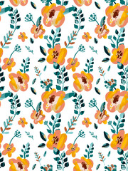 Seamless pattern with abstract hand painted gouache technique flowers. Can be used for textile design, fabric, clothes design, wallpapers.