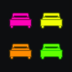 Bedroom four color glowing neon vector icon