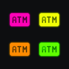 Atm Machine four color glowing neon vector icon