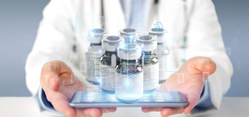 Fototapeta premium Doctor touching a vaccine concept - 3d rendering