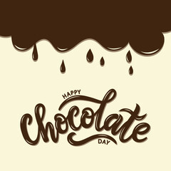 Happy chocolate day postcard or banner. Hand sketched Happy Chocolate day lettering typography.