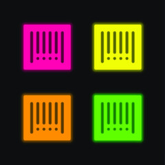 Barcode four color glowing neon vector icon