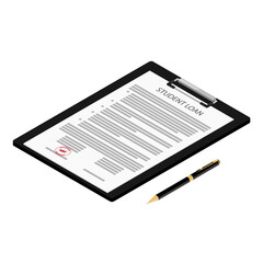 Student loan application form on clipboard and pen