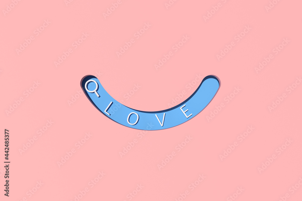Aufkleber 3d rendering of blank search bar with text in smile shape , love on pink background. minimal concept
