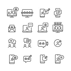 Review, rating and feedback icons. Pixel perfect editable stroke