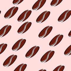 Coffee pattern. Vector coffee beans. Seamless brown coffee wallpaper.