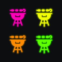 BBQ Grill four color glowing neon vector icon