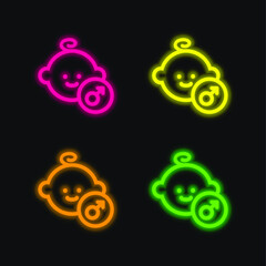 Baby Male Face four color glowing neon vector icon