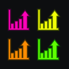 Bar Chart four color glowing neon vector icon