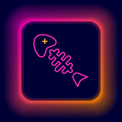 Glowing neon line Fish skeleton icon isolated on black background. Fish bone sign. Colorful outline concept. Vector