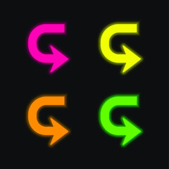 Arrow In U Shape To Turn four color glowing neon vector icon
