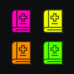 Appointment Book four color glowing neon vector icon