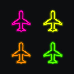 Basic Plane four color glowing neon vector icon