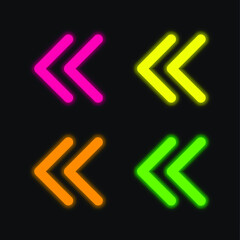 Arrowheads Of Thin Outline To The Left four color glowing neon vector icon