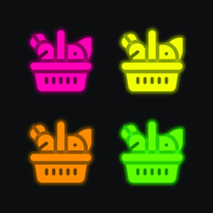 Basket four color glowing neon vector icon