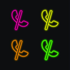 Auricular Blocked Call Sign With A Slash four color glowing neon vector icon