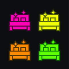 Bedroom four color glowing neon vector icon