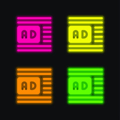 Advertisements four color glowing neon vector icon